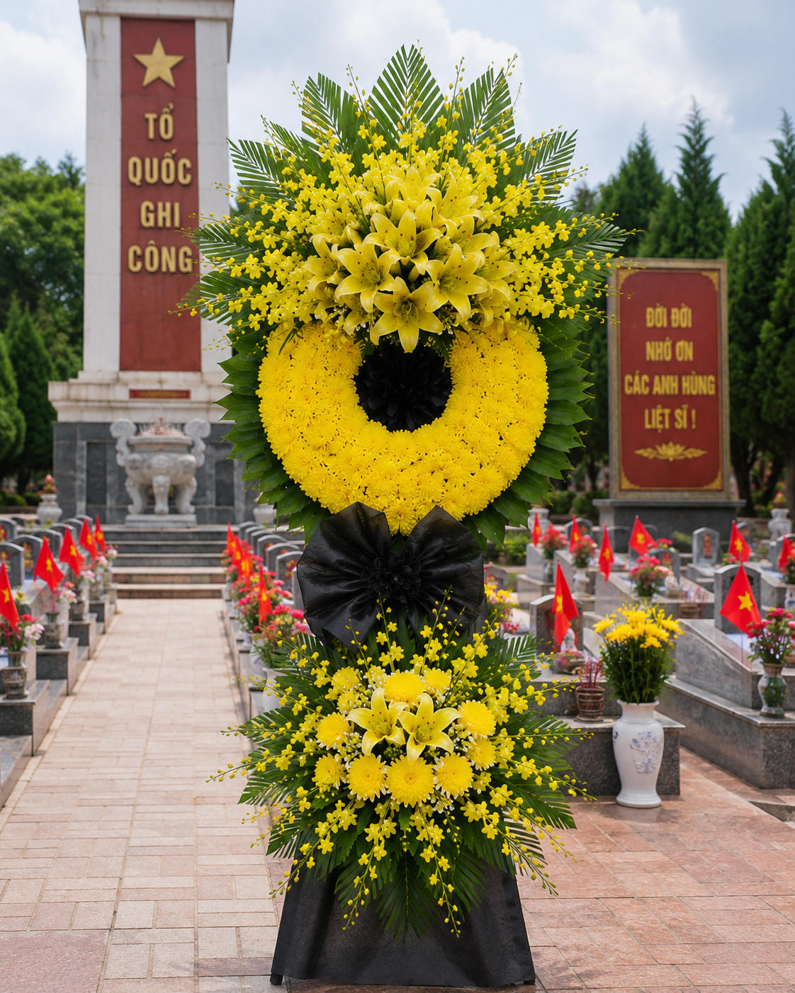 Kệ Hoa Chia Buồn Vàng Tưởng Niệm Cao Cấp