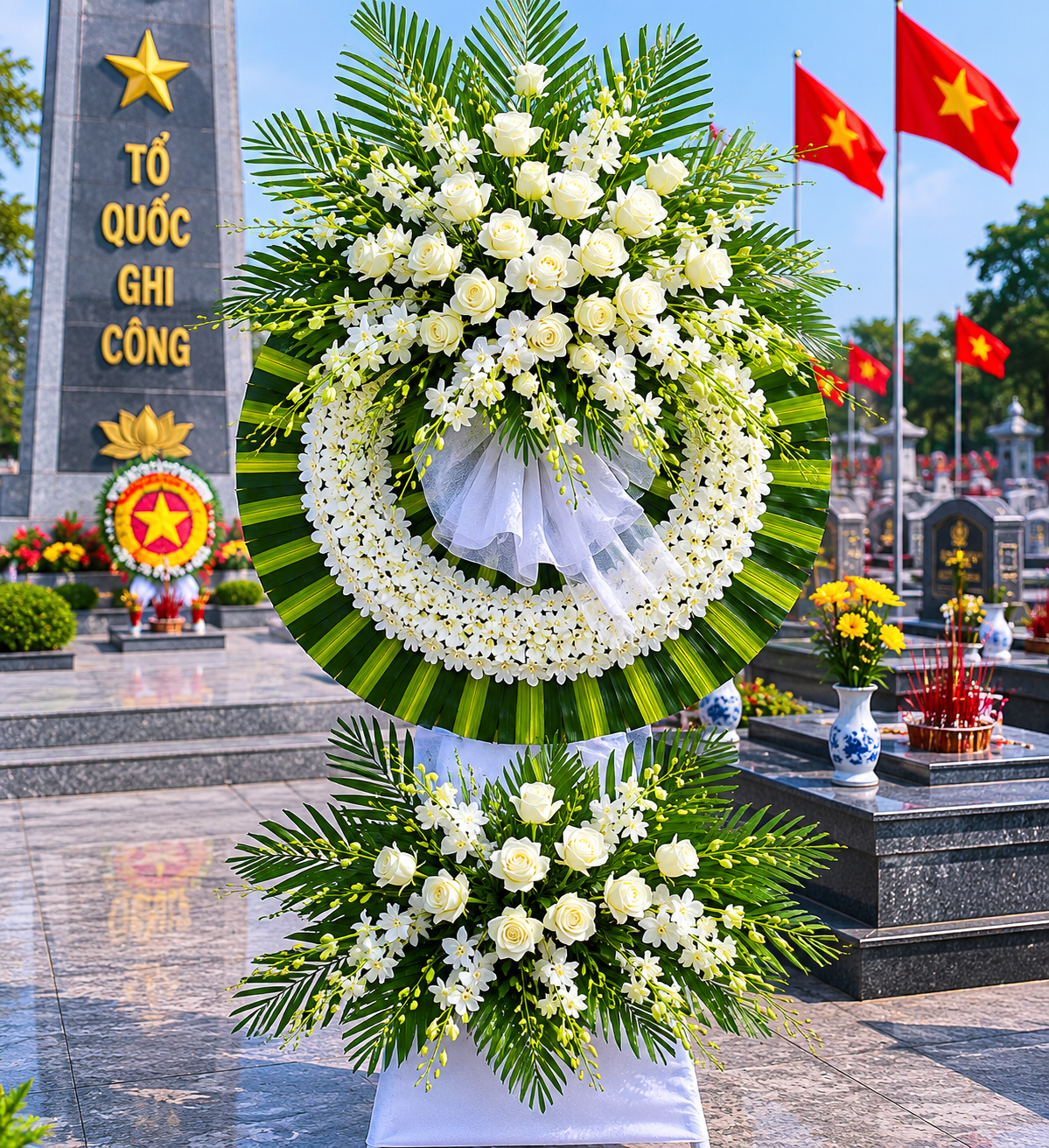 Kệ Hoa Chia Buồn Trắng Thanh Khiết Cao Cấp