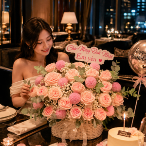 Giỏ Hoa Mộng Hồng