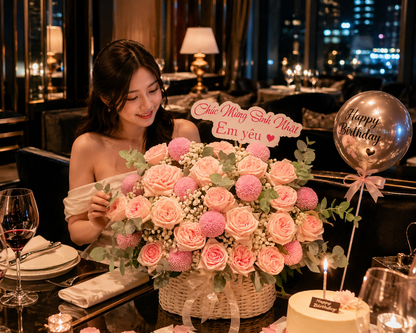Giỏ Hoa Mộng Hồng