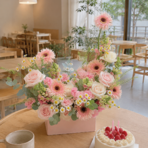Hộp Hoa Hồng Pastel & Đồng Tiền Hồng – Ngọt Ngào Như Một Lời Chúc Yêu Thương