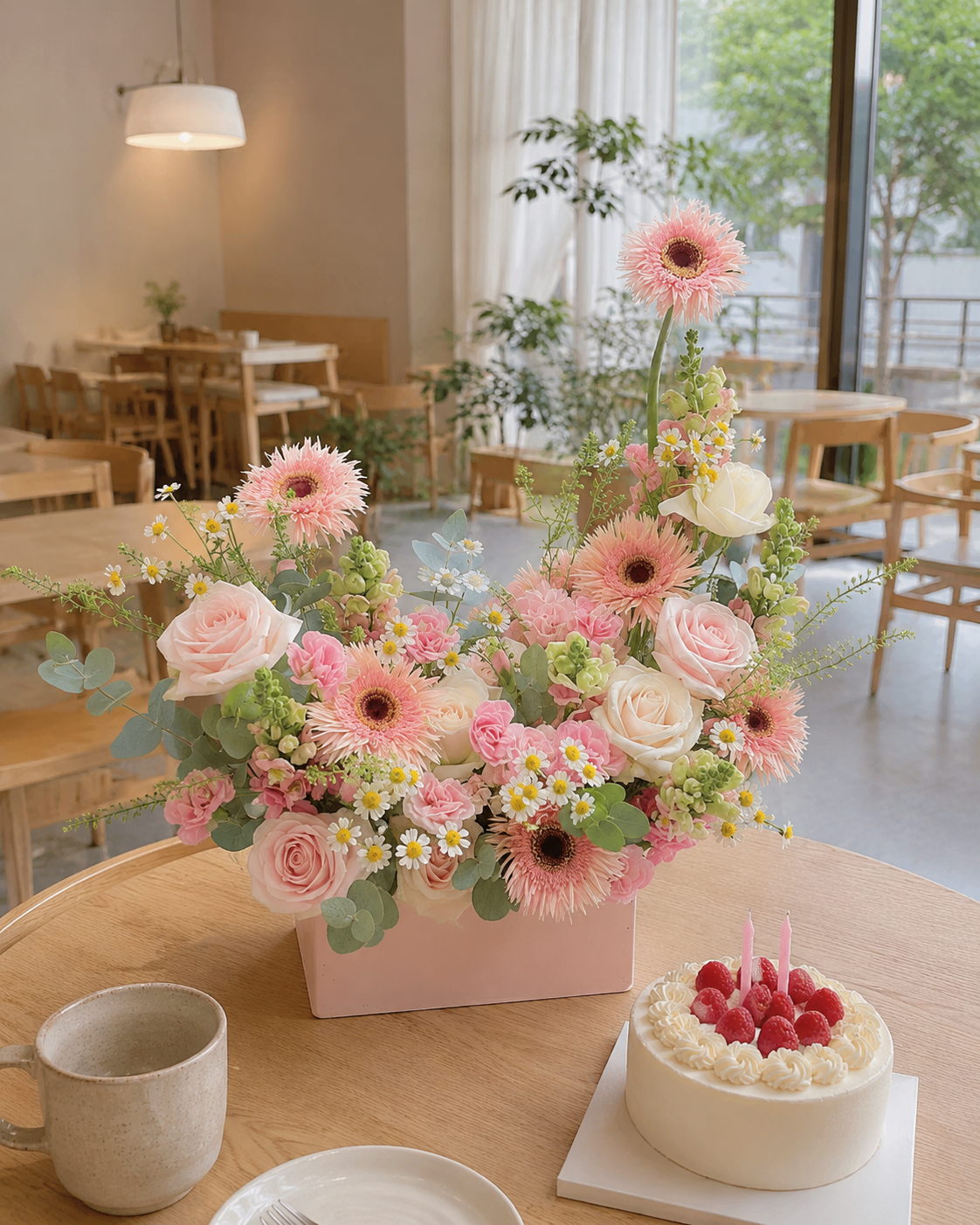 Hộp Hoa Hồng Pastel & Đồng Tiền Hồng – Ngọt Ngào Như Một Lời Chúc Yêu Thương