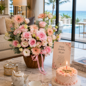 Giỏ Hoa Hồng Phấn Blush Harmony